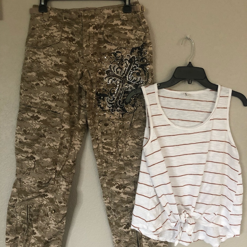 Women’s XS Polo Jeans & Small White & Gold Tank